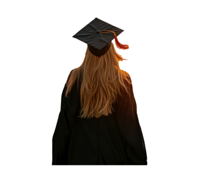 Graduate girl looking sunset wearing cap gown education success moment