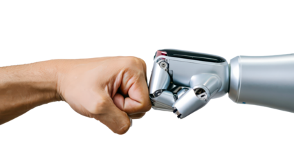 Robot human fist bump futuristic friendship technology innovation teamwork