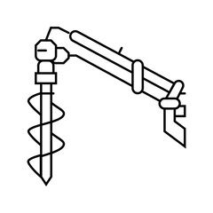 post hole digger tractor line icon vector illustration