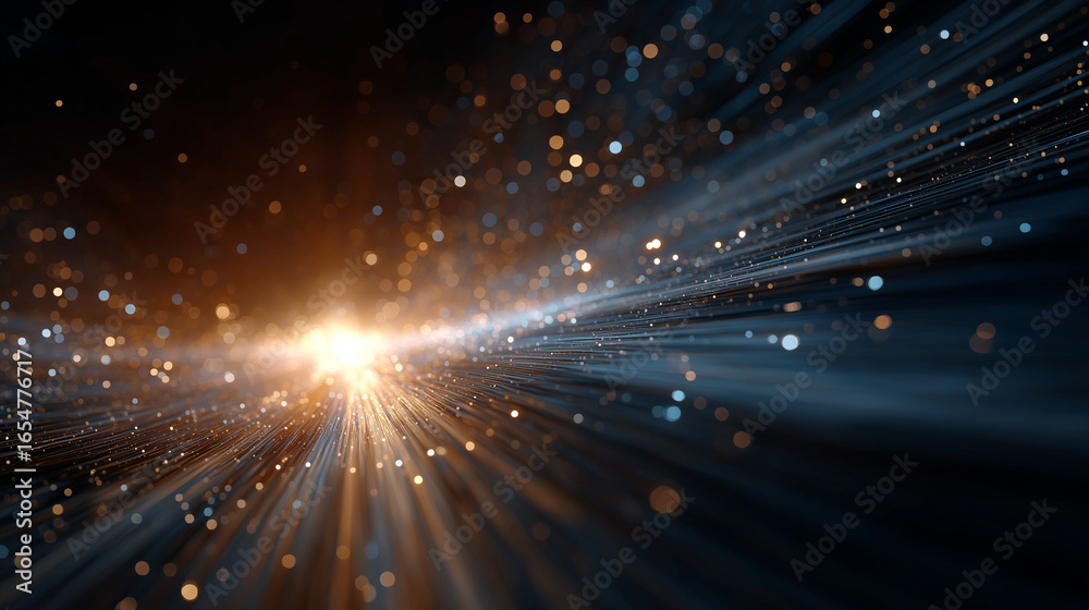 Wall mural cosmic burst: abstract light forms erupt in a mesmerizing display of particles and radiant streaks. 