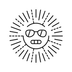 sunglasses cute sun character line icon vector illustration