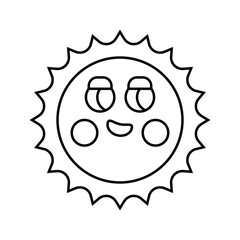 blushing cheeks cute sun character line icon vector illustration