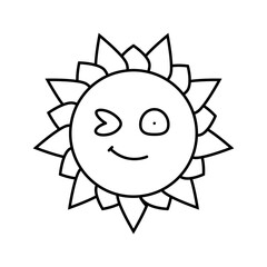 winking cute sun character line icon vector illustration