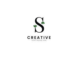 Minimalist leaf logo design with letter S. Luxury logo concept