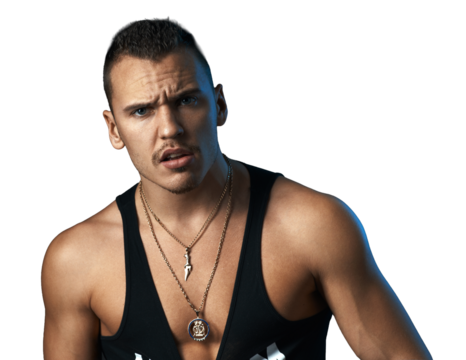 Man Expressing Surprise in Black Tank Top