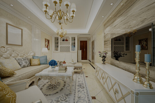 Neo classic apartment home interior, 3d render
