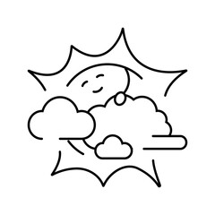 peeking through clouds sun character line icon vector illustration