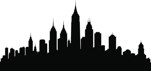 Obraz premium Vector art of black silhouette of a city skyline with various skyscrapers and buildings
