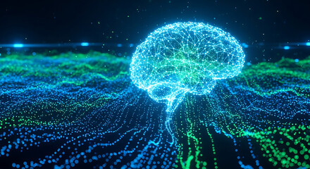 Abstract digital representation of a human brain, showcasing complex neural connections and data flow.