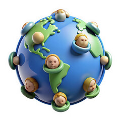 Naklejka premium 3D Earth Globe with Stylized People Icons Emerging from Continents on Transparent Background isolated on a transparent background