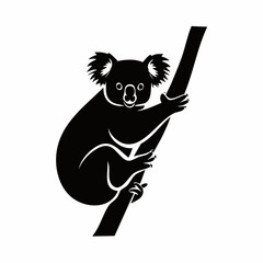 Silhouette of a koala clinging to a tree branch Image vector isolated on white background.
