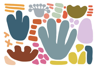 Obraz premium Abstract Shapes Display Vibrant Colorful Modern Design naive style, botany plants Playful Patterns Present Unique Artistic Background Texture