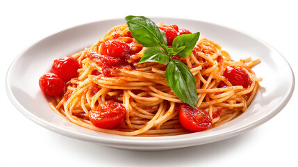Delicious spaghetti with tomato sauce and basil garnish a perfect Italian dish