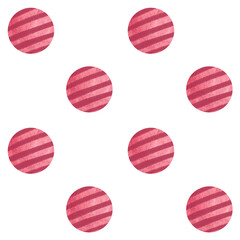 Fototapeta premium Red textured balls with diagonal stripes. Seamless watercolor pattern isolated on white. Playful minimal design suitable for childrens products, textiles, wrapping paper, and pet-themed backgrounds