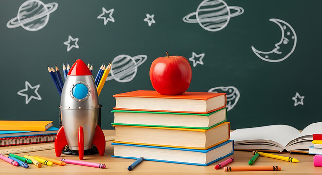 Classroom Creativity: Books, Rocket, and Cosmic Dreams for Young Minds