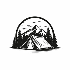 Mountain Camp Adventure in Forest Logo Design Inspiration isolated on white background.