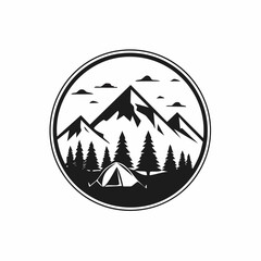 Mountain Camp Adventure in Forest Logo Design Inspiration isolated on white background.