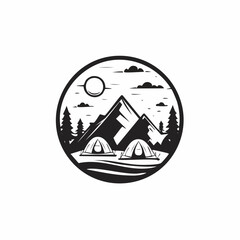 Mountain Camp Adventure in Forest Logo Design Inspiration isolated on white background.