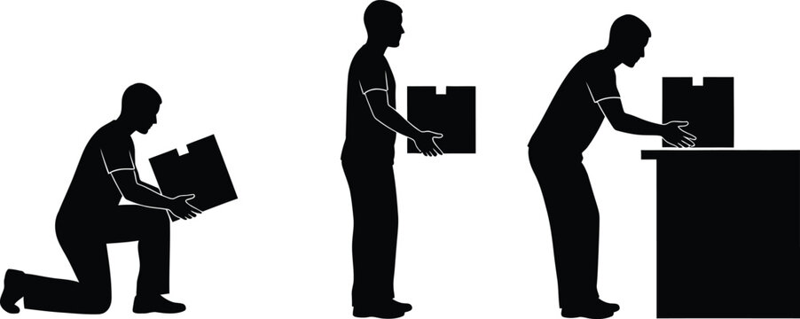 Vector art of correct posture for lifting and moving a box