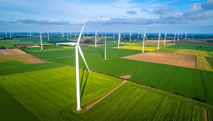 Wind turbines over agricultural fields