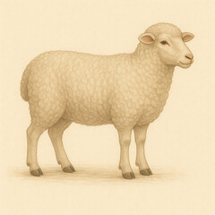 Fototapeta premium A serene and detailed illustration of a fluffy white sheep, embodying its gentle nature and the peaceful essence of farm life, perfect for themes of agriculture and tranquility.