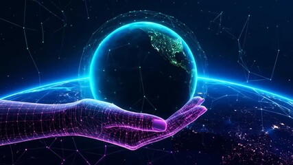 Digital Hand Holding Earth Globe with Network Connections - Powered by Adobe