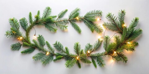 Obraz premium A Festive Arrangement of Evergreen Branches and Glowing Lights, Creating a Charming and Cheerful Holiday Scene, Perfect for Seasonal Greetings and Celebrations