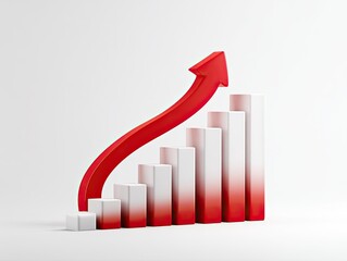 A 3D graphic of a rising bar graph with a red arrow
