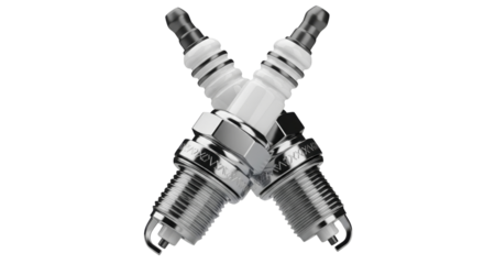 Spark Plugs: A close-up image captures two meticulously designed spark plugs, their intricate mechanics poised at an angle in a visually arresting composition.