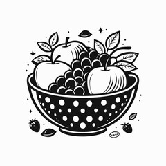 Fresh Mixed Fruits in a Bowl Showcased in a Bright and Lively Vector Artwork