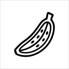 Black Outline Banana Slice Icon Isolated on White Background
