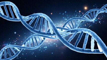 3D illustration of glowing blue DNA double helix structure in outer space with stars and galaxy background, genetic science concept of life, biology and biotechnology - Powered by Adobe