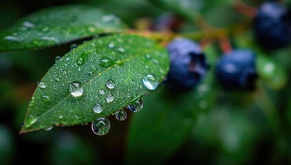 Dew-kissed blueberry leaves