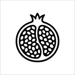 Black Pomegranate Icon with Seeds Isolated on White Background