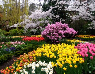 Obraz premium Vibrant spring garden bursting with color