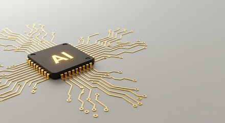 Futuristic AI Chip with Glowing Text on a Grey Background