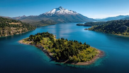 Obraz premium Aerial view of a tranquil lake and island