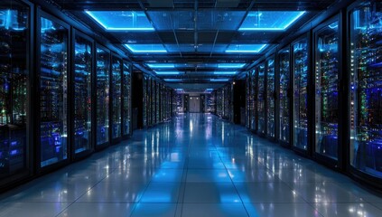 Server room hallway at night