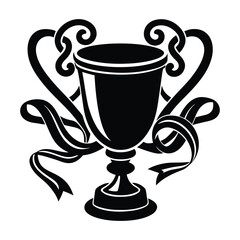 Black silhouette trophy with swirling ribbons and ornate handles
