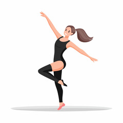 Black and white Energetic Young Gymnast Woman Dancing image vector isolated on white background.