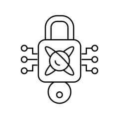 encryption lock quantum computer line icon vector illustration
