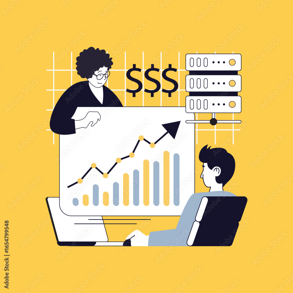 Wall mural business technology concept for modern web design. people analyzing finance data and statistics repo
