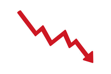 downfall red arrow graph falling down, market crash, and loss isolated on transparent background Remove png, Clipping Path, pen tool