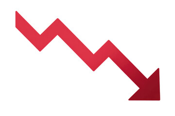 downfall red arrow graph falling down, market crash, and loss isolated on transparent background Remove png, Clipping Path, pen tool