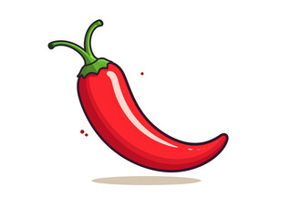 Vector Stylized Red Chili Pepper with Bold Clean Lines, Isolated PNG