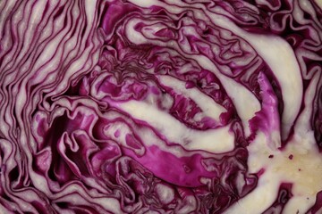 Obraz premium Cut fresh red cabbage as background, closeup