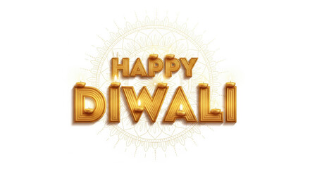 Happy Diwali golden text with glowing effect, festive mandala pattern in background, celebration of Indian festival of lights, joyful and vibrant greeting card design