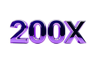 200x with Purple Color Isolated on Transparent Background, 3D Render of Number and Letter Icon for Double and Bonus Concept