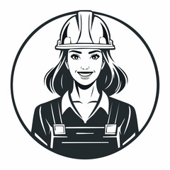 Confident construction worker image vector. Black and white Confident construction worker.