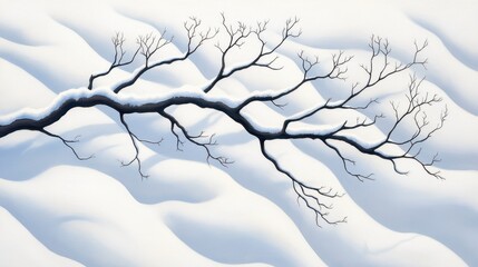 Snowy Branch on White Surface in Minimalist Style Artwork